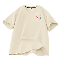JEANSWEST 真维斯 夏季纯棉简约短袖t恤男女款夏装衣服宽松港风潮流纯白色学生半袖 杏色 鹤_K 2X