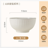 88VIP：竹木本记 釉下彩陶瓷餐具 白色吃饭碗 汤面碗 盘碟 微波炉可用 4.5英寸 军绿色