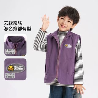 WALNUT DUCK小黄鸭童装儿童马甲秋季男童女童坎肩秋装宝宝衣服工装马夹 紫色 100