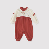 巴厘小猪百天宝宝衣服春秋a类棉婴儿连体衣中国风女宝周岁礼服满月哈衣 嫣红 80cm