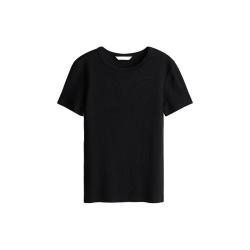 H&M 女装T恤2025年春季宽松简约舒适休闲棉质汗布罗纹T恤1260556 黑色 L 170/104