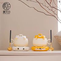 墨文白 趴趴猫陶瓷茶咖杯马克杯茶水分离杯女士精致水杯对杯 趴趴猫茶咖杯
