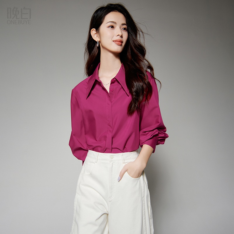 晚白秋款气质多巴胺穿搭莫代尔翻领长袖衬衫女高级感轻奢减龄洋气