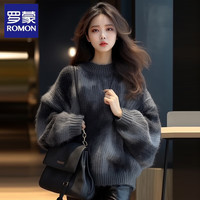 罗蒙（ROMON）圆领针织衫女装2025秋季新款小香风加厚毛衣女打底衫红色上衣女 黑灰色 均码 建议80-140斤