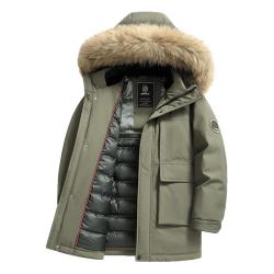 雪中飞 90鸭绒羽绒服男士冬季极寒中长款毛领连帽休闲工装外套180