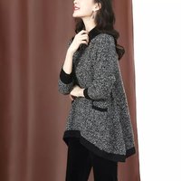 兰威费雷毛衣加厚上衣女春秋新款半高领韩版长袖中长款洋气宽松针织衫 黑色