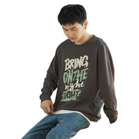 唐狮 TONLION春秋季文字印花纯棉长袖t恤男潮休闲in风圆领打底衫