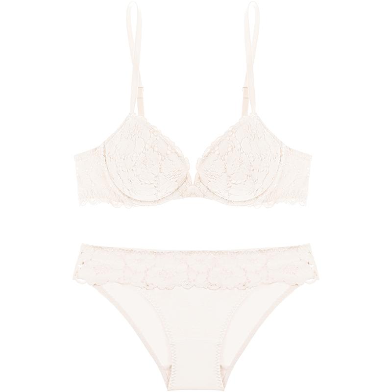 好奇蜜斯蕾丝小胸聚拢内衣女纯欲文胸罩套装大胸显小防下垂薄性感