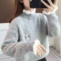 施洛澜半高领女士软糯毛衣2025新款慵懒秋冬加绒加厚保暖打底衫上衣外穿