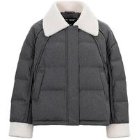 初语羽绒服女2025冬季90绒高智通勤毛绒撞色宽松保暖外套 灰色 M