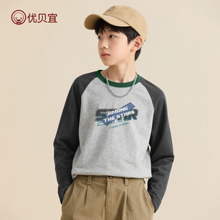 青少年儿童长袖纯棉T恤2025男童打底衫女童上衣中大童优贝宜 碳灰1978