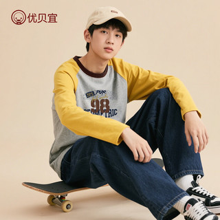 青少年儿童长袖纯棉T恤2025男童打底衫女童上衣中大童优贝宜 碳灰1978