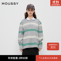 MOUSSY 新品高校运动少年感POLO衫长袖T恤028HAZ80-0981 160灰色