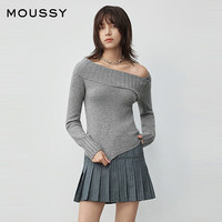 moussy2025秋季新品温柔慵懒风不对称领露肩毛衣女010IA370-3891 060棕色 均码