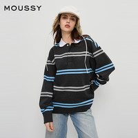 moussy 高校运动少年感POLO衫长袖T恤028HAZ80-0981 020黑色 均码 00020/F