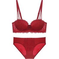 宝诗嫣龙年本命年红色内衣女小胸聚拢文胸薄新娘结婚胸罩内裤套装