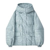A21女装羽绒服时尚印花可拆帽宽松羽绒外套