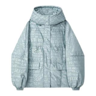 A21女装羽绒服时尚印花可拆帽宽松羽绒外套