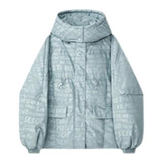 A21女装羽绒服时尚印花可拆帽宽松羽绒外套
