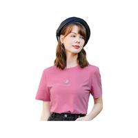 betu百图女装简约圆领爱心字母刺绣短袖T恤女2202T19 玫红 S