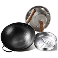 康巴赫(KBH)炒锅精铁锅防锈爆炒老铁锅家用无涂层锤纹物理防粘炒菜锅明火 带蒸屉(炒+蒸一锅搞定) 32cm