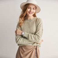 帕罗（PALUOPO）【100山羊绒】秋冬镂空绞花设计淑女宽松气质针织羊绒衫女 香绿夹花 M 100