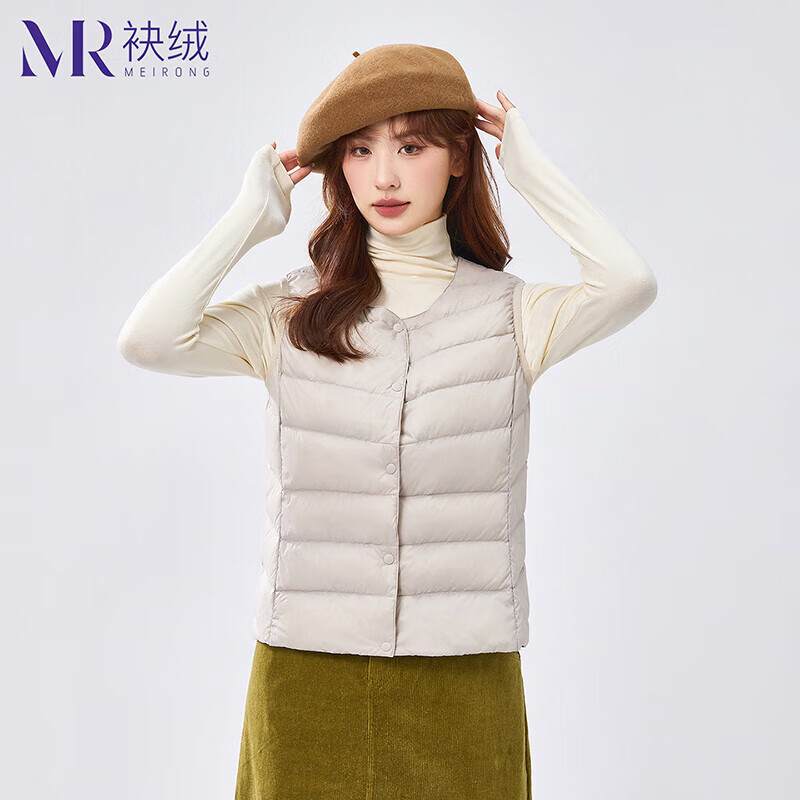 袂绒羽绒马甲女简约纯色保暖无袖背心外套