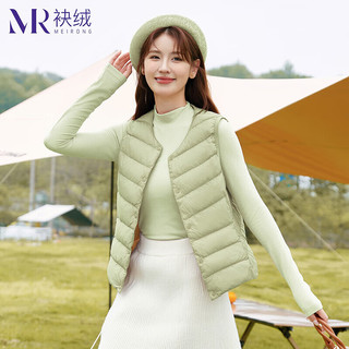 袂绒羽绒马甲女简约纯色保暖无袖背心外套 中国红 L