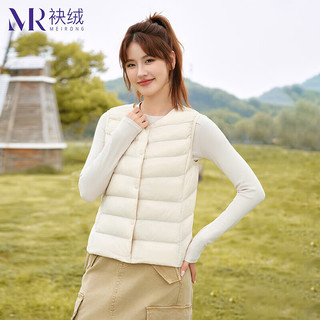 袂绒羽绒马甲女简约纯色保暖无袖背心外套 中国红 L