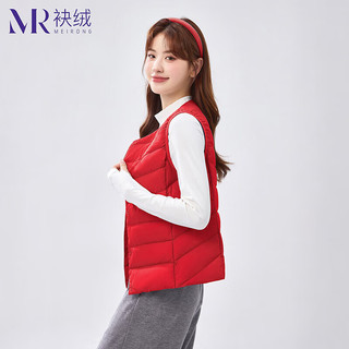 袂绒羽绒马甲女简约纯色保暖无袖背心外套 中国红 L