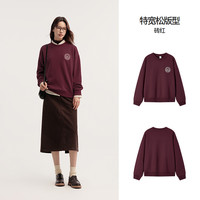 森马卫衣运动风装冬季印花连帽上衣宽松休闲连帽潮-TK A款女圆领-砖红 L