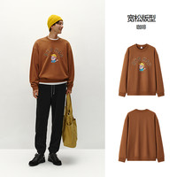 森马卫衣运动风装冬季印花连帽上衣宽松休闲连帽潮-TK B款男圆领-咖啡 L