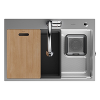 九牧（JOMOO）厨房水槽纳米304不锈钢加厚洗菜一体盆多功能阶梯台下盆抗刮龙头 双轨道蜂窝压纹02384-78*48含龙头-