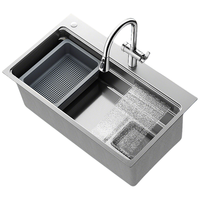 九牧(JOMOO)魔法师飞雨瀑布厨房水槽大单槽洗菜盆一体盆304不锈钢压纹洗碗槽 压纹瀑布水槽7