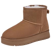 热风（Hotwind）女鞋加绒雪地靴2025年冬季加厚保暖防泼水户外短靴东北棉鞋 02棕色 35