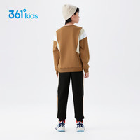 361°儿童套装25冬男女童3-14岁加绒印花针织运动套装 棕160