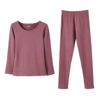 安之伴保暖内衣女简约纯色吸湿双层保暖修身圆领长袖秋衣秋裤两件套 深紫 L