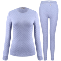 宜而爽保暖内衣女三层棉加厚圆领女士保暖套装加绒打底秋衣秋裤修身毛衫 【薄暮蓝】 M/160