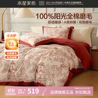 水星家纺 A类抑菌全棉磨毛四件套纯棉秋冬发热床单枕套被罩套件 花园·花满楼悦磨毛四件套1.5米床