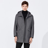 Navigare意大利小帆船冬季连帽中长款毛呢大衣男士保暖外套 3XL