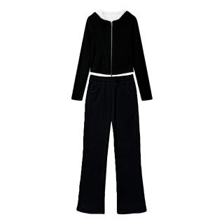 限尺码：班尼路 纯色拉链连帽卫衣休闲套装女早秋潮款懒惰风舒适运动套装两件套潮