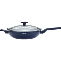 LINKFAIR 凌丰 麦饭石色不粘锅炒锅多功能少油烟炒菜锅平底电磁炉通用 宝蓝色单柄炒锅 32cm