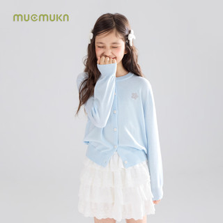 Mucmukn【温柔花园】美利奴羊毛混纺 baby蓝花朵针织开衫毛衣女童秋 浅蓝色 150