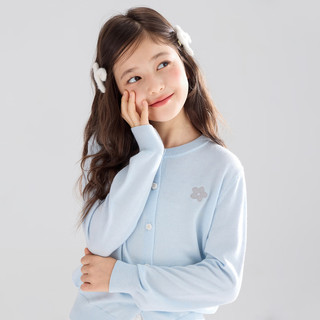 Mucmukn【温柔花园】美利奴羊毛混纺 baby蓝花朵针织开衫毛衣女童秋 浅蓝色 150