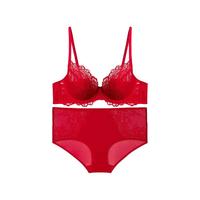 夏娃的诱惑本命年大红色内衣内裤女结婚新娘聚拢薄款蕾丝文胸套装
