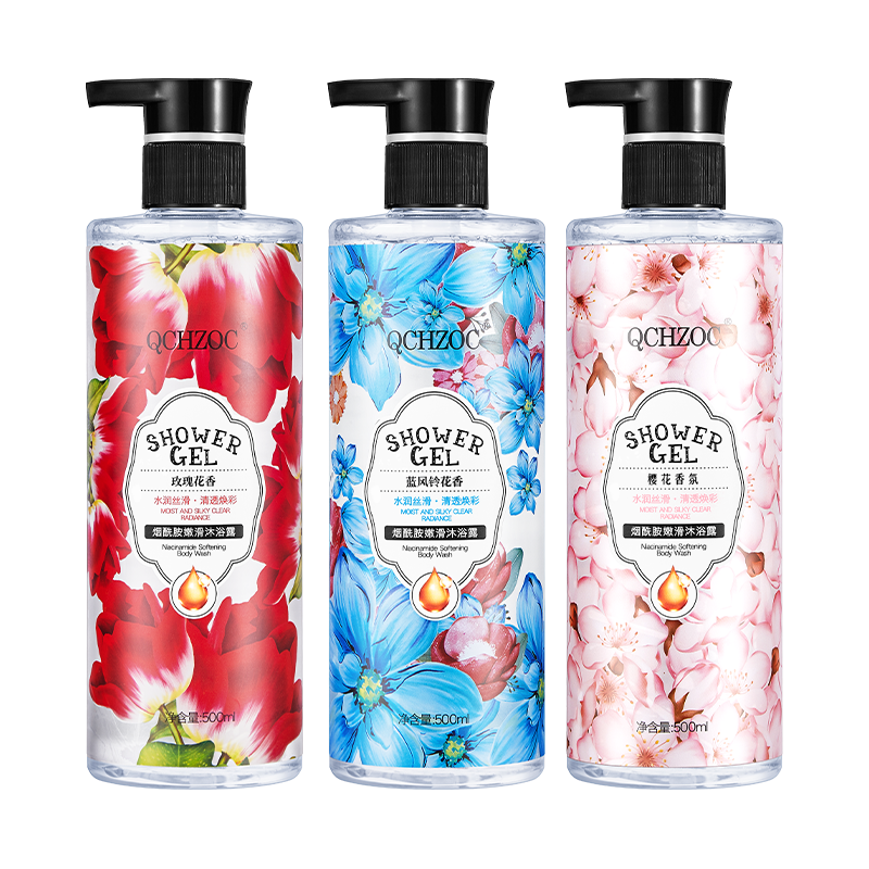  QCHZOC 亮肤滋润 花香系列沐浴露套装  蓝风铃+樱花+玫瑰 500ml*3