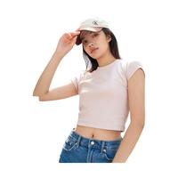Calvin Klein Jeans夏季女士简约字母时尚ck辣妹重磅微弹正肩短袖T恤J221171 TF6-贝壳粉 XS