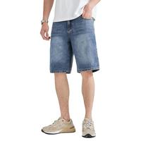 唐狮夏季牛仔短裤男浅色薄款复古韩版潮牌宽松直筒百搭W