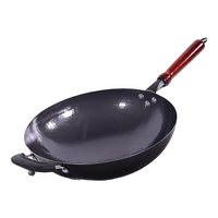 孟大锤章丘炒锅铁锅无涂层炒菜锅圆底燃气锅老式锻打家用不粘锅已开锅 特殊木柄黑锅+3件套(已开锅) 30cm