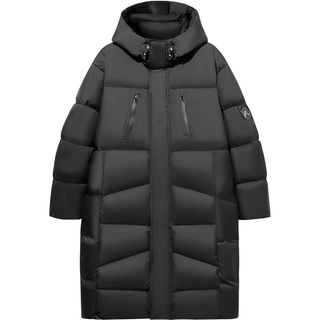 GXG男装 【A】 简约长款学院风羽绒服外套男时尚通勤保暖外套24冬季 黑色 175/L